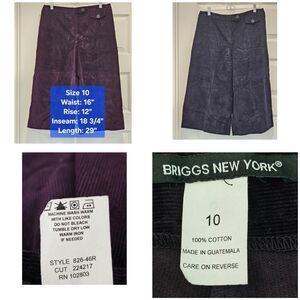 Briggs New York Corduroy Gauchos, 2-pc Bundle, NWT, Size 10